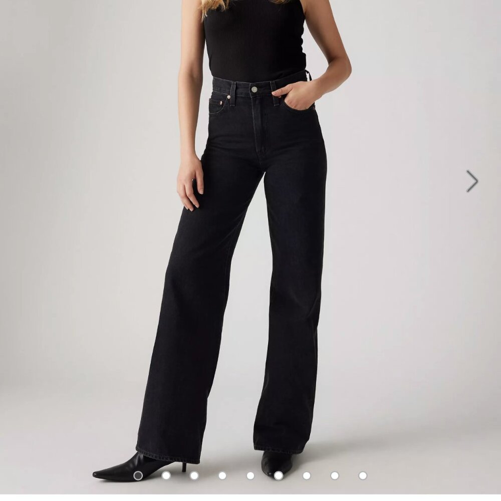 Levi's Ribcage Wide Leg Jeans Black Denim Size 30/34